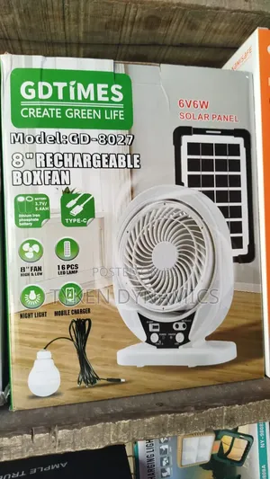 8 Inches Rechargeable Solar Desk Fan With Panel