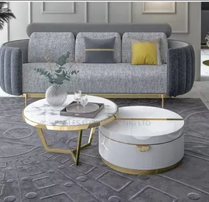 A Set of Unique Marble Center With 3 Side Stool