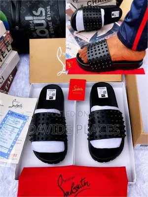 Quality Original Christain Louboutin ''Pool Fun" Spiked Slide Black