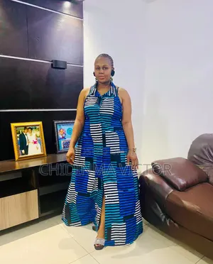 Beautiful Open Back Sleeveless Long Ankara Long Gown