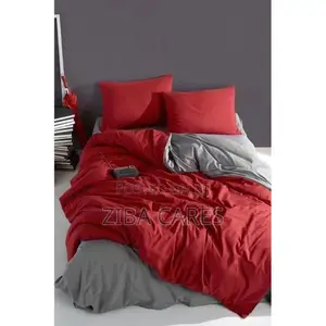 Quality Duvet, Bedsheet With 4 Pillow Cases- Red/Ash