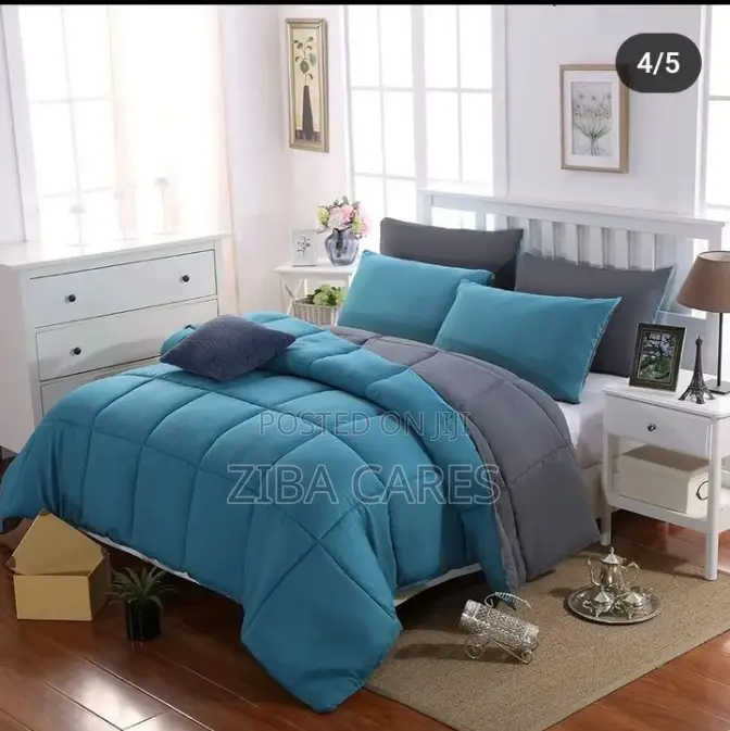 Quality Duvet, Bedsheet With 4 Pillow Cases-Navy Blue/Ash