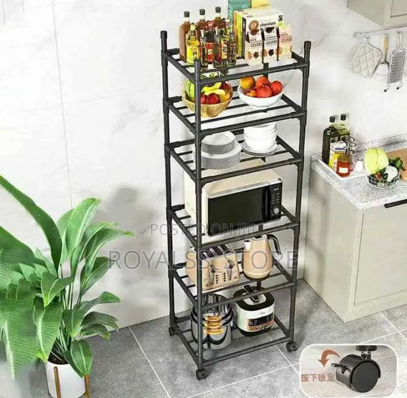 5 Layers Multi-Purpose Kitchen Storage With Hooks Rotating Wheels