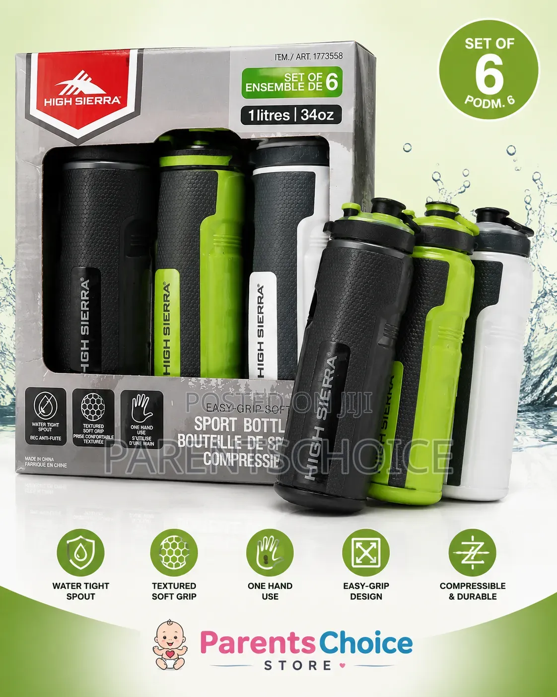 Sports Water Bottle With Push-Pull Spout- 1litre/34oz