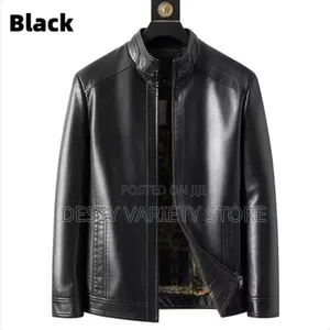 Men's Big Size Windproof Leather Jacket-Black