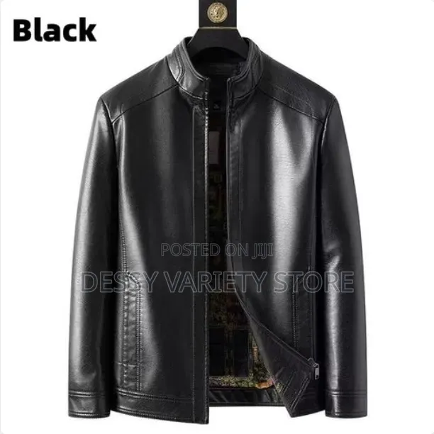 Men's Big Size Windproof Leather Jacket-Black