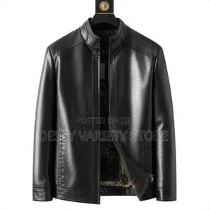 Men's Big Size Windproof Leather Jacket-Black