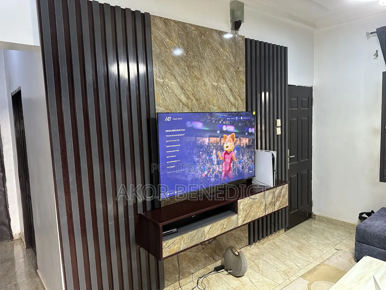 Modern Tv Wall Cladding With Marble Finish Fluted Panels