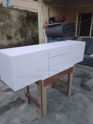 White Tv Console With Drawers and Two Doors