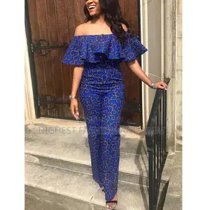 African Off Shoulder Backless Jumpsuit