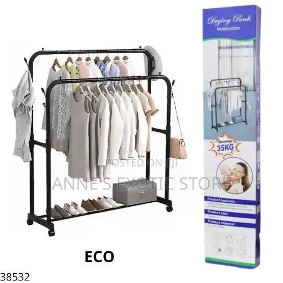Heavy-Duty Double Pole Clothes Rack With Wheels