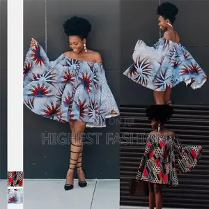 Ankara Off Shoulder Long Sleeve Dress