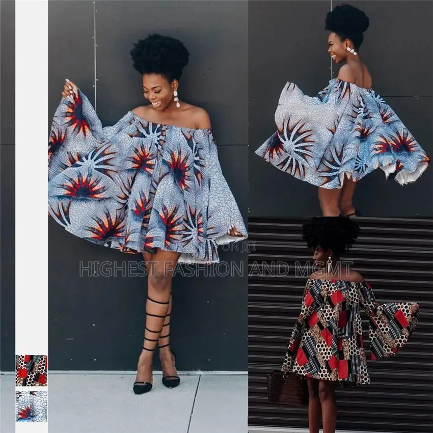 Ankara Off Shoulder Long Sleeve Dress