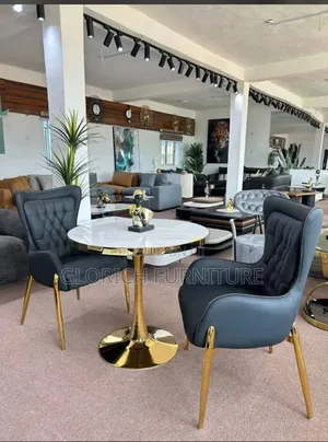 Round Marble-Top Dining Set – 2-Seater With Gold Tulip Base