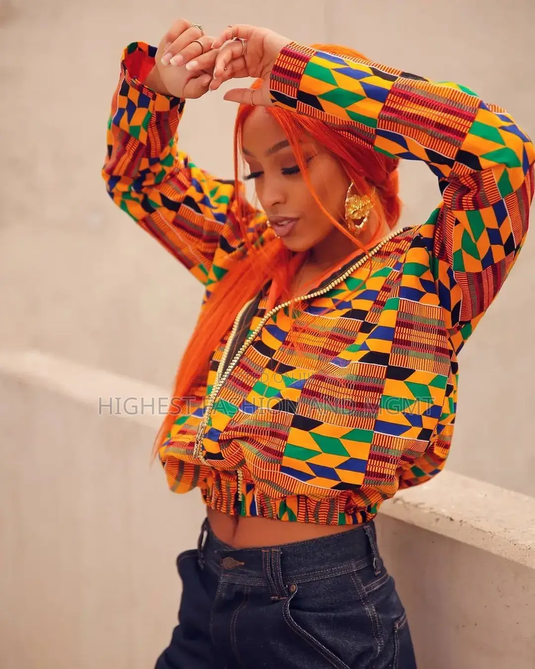 Dashiki Long Sleeve Print Crop Top