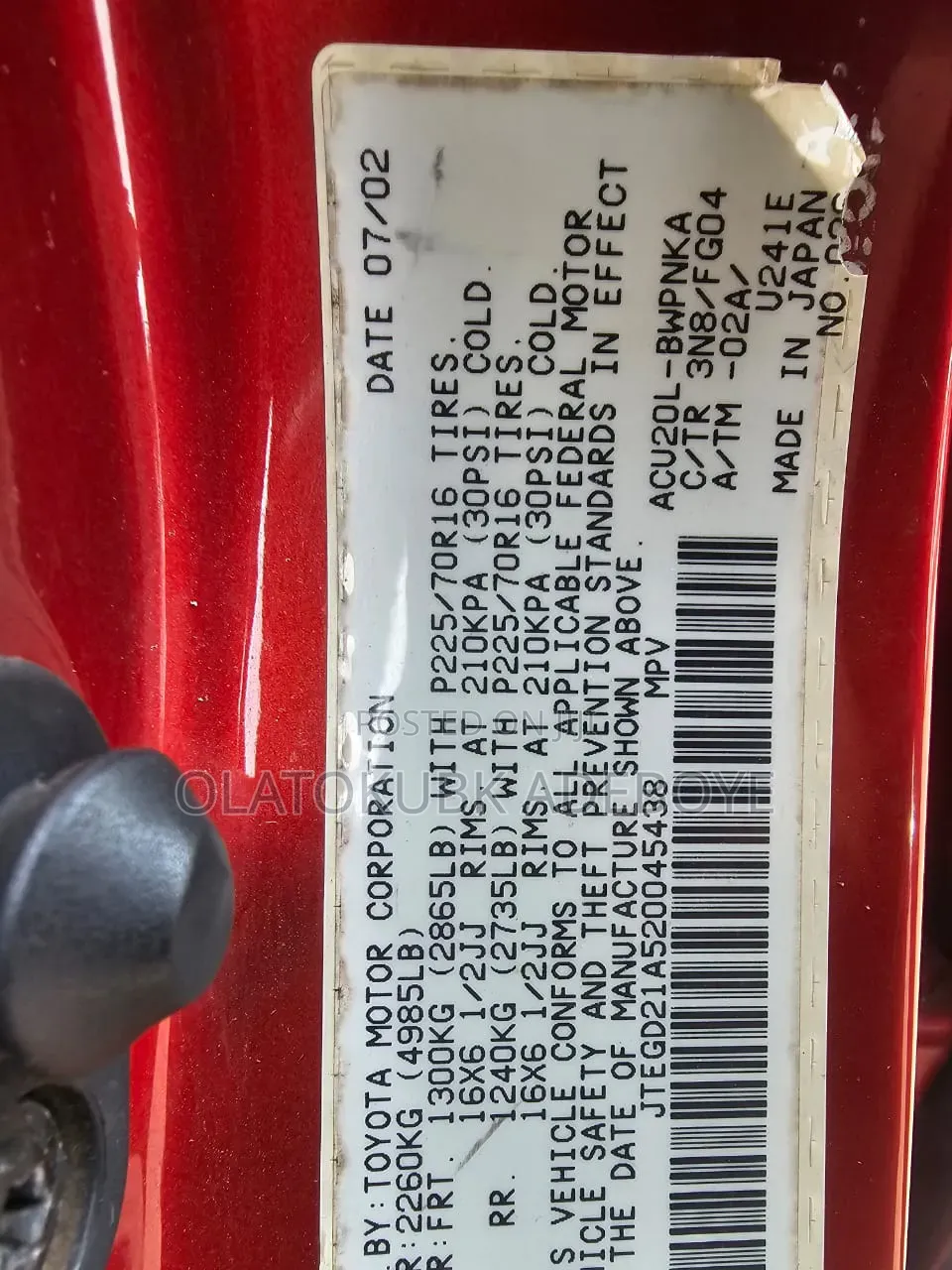 Toyota Highlander 2002 Red