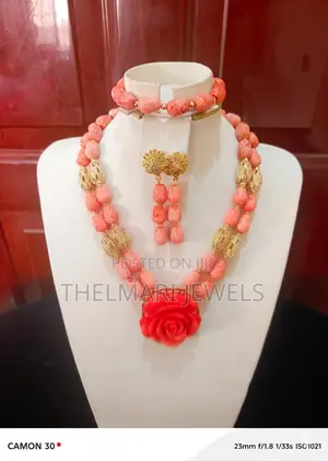 Elegant Pink Coral Bead Jewelry Set