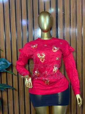 Red Ruffle Shoulder Sweatshirt