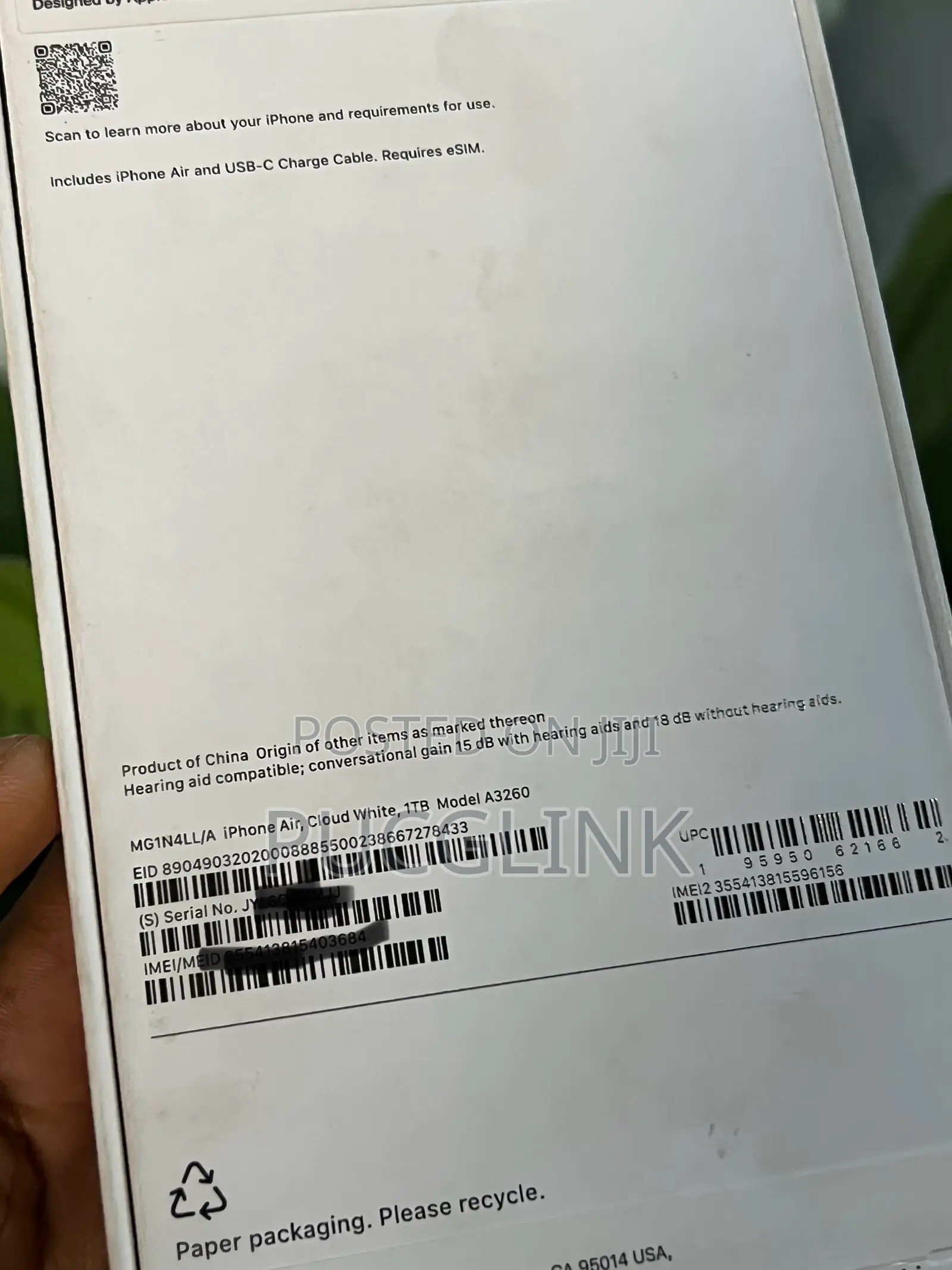 New Apple iPhone Air 1 TB White