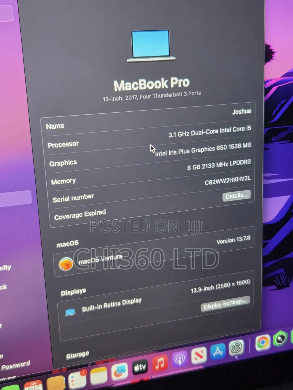 Laptop Apple MacBook Pro 2017 8GB Intel Core i5 SSD 256GB