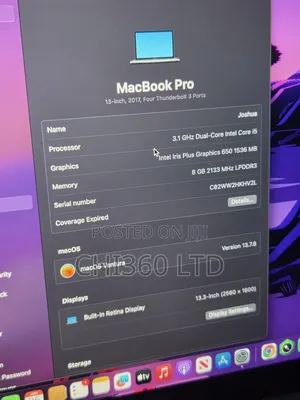 Laptop Apple MacBook Pro 2017 8GB Intel Core i5 SSD 256GB