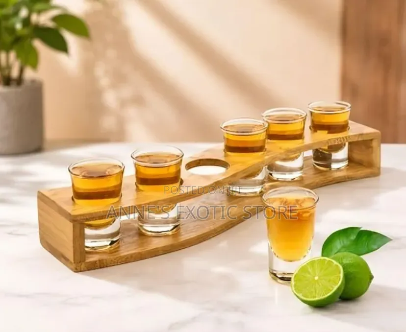 6pcs Tequila Shot Glass Set With Wooden Bamboo Serving Holder