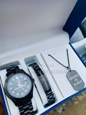 Engraved Wristwatch, Bracelet and Necklace