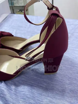 Burgundy Satin Bow Block Heels