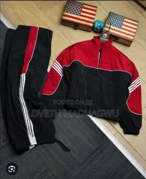 Luxury Men's Red Black Color Block Tracksuit Set