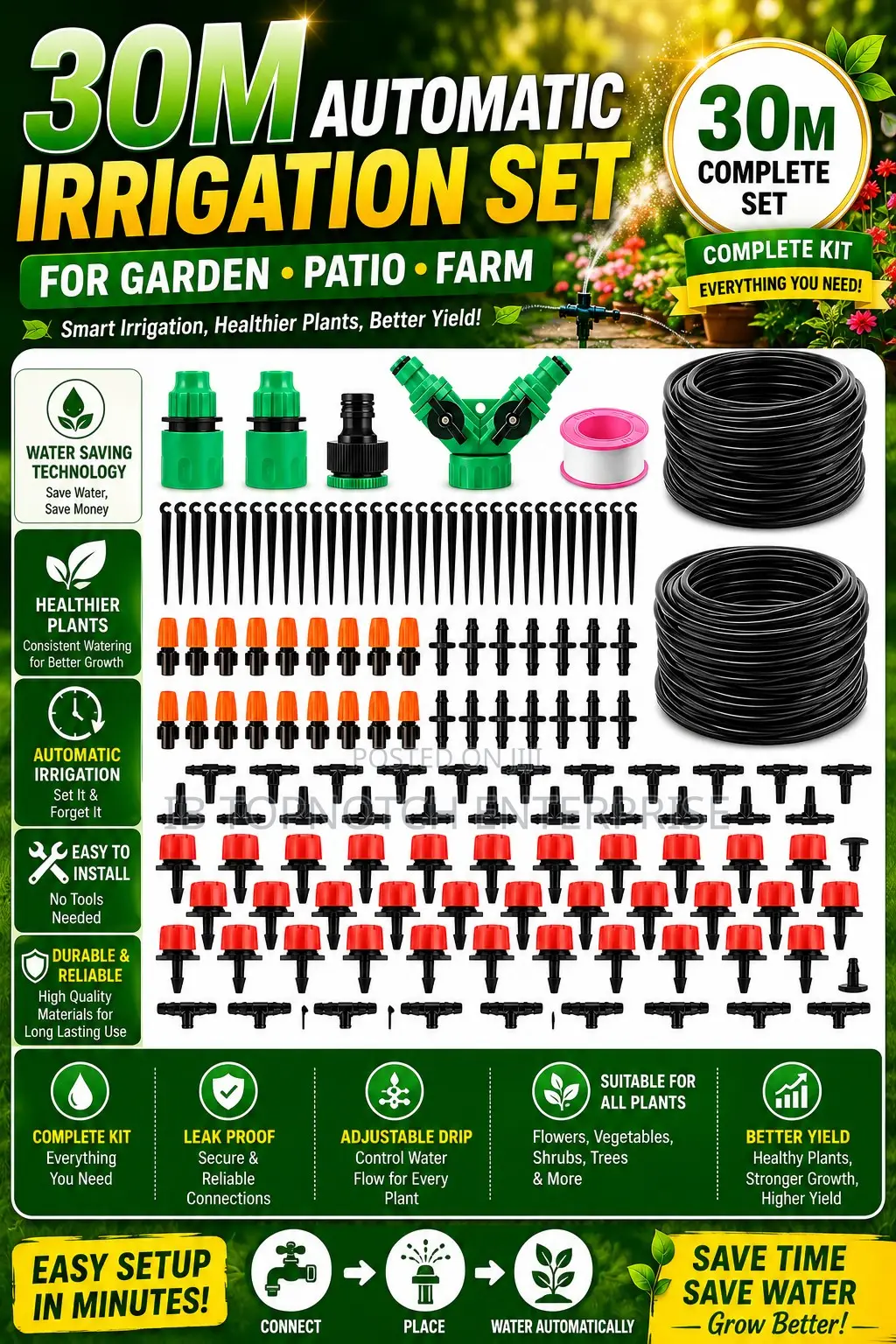 Never Hand-Water Your Garden Again With 30m Automatic Irrigation Kits