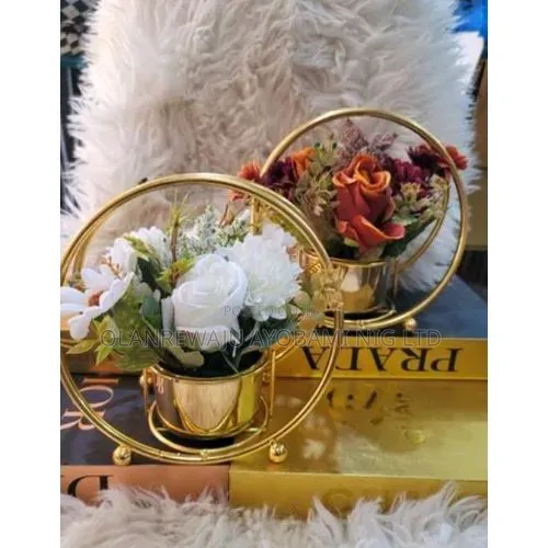 Unique Gold Stand With Artificial Flowers