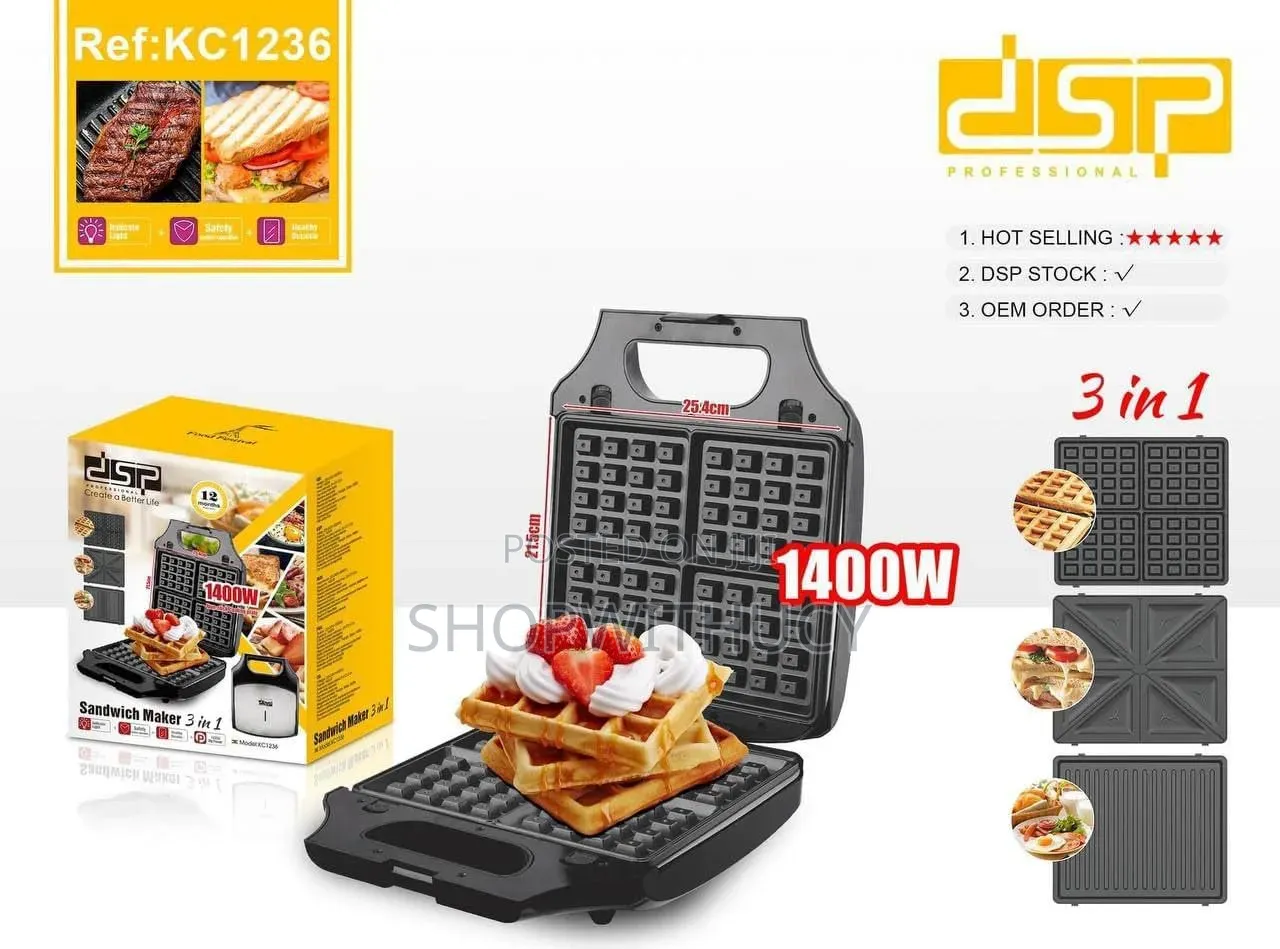 DSP 3-in-1 Sandwich Maker, Waffle Iron, and Multi-Grill