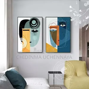 2pcs Abstract Geometric Women Face Canvas Painting
