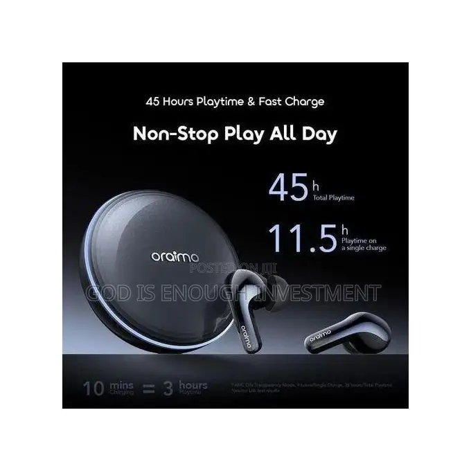Oraimo Spacebuds 2 Ai Smart 45hrs Playtime With X2 Noise Cancellation
