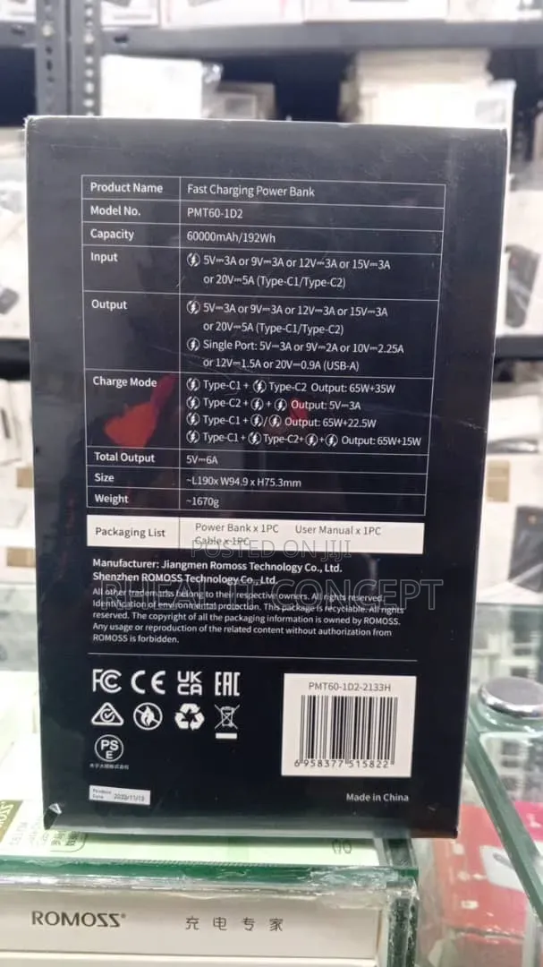 Romoss Pmt60 Fast Charging Power Bank 60,000mah