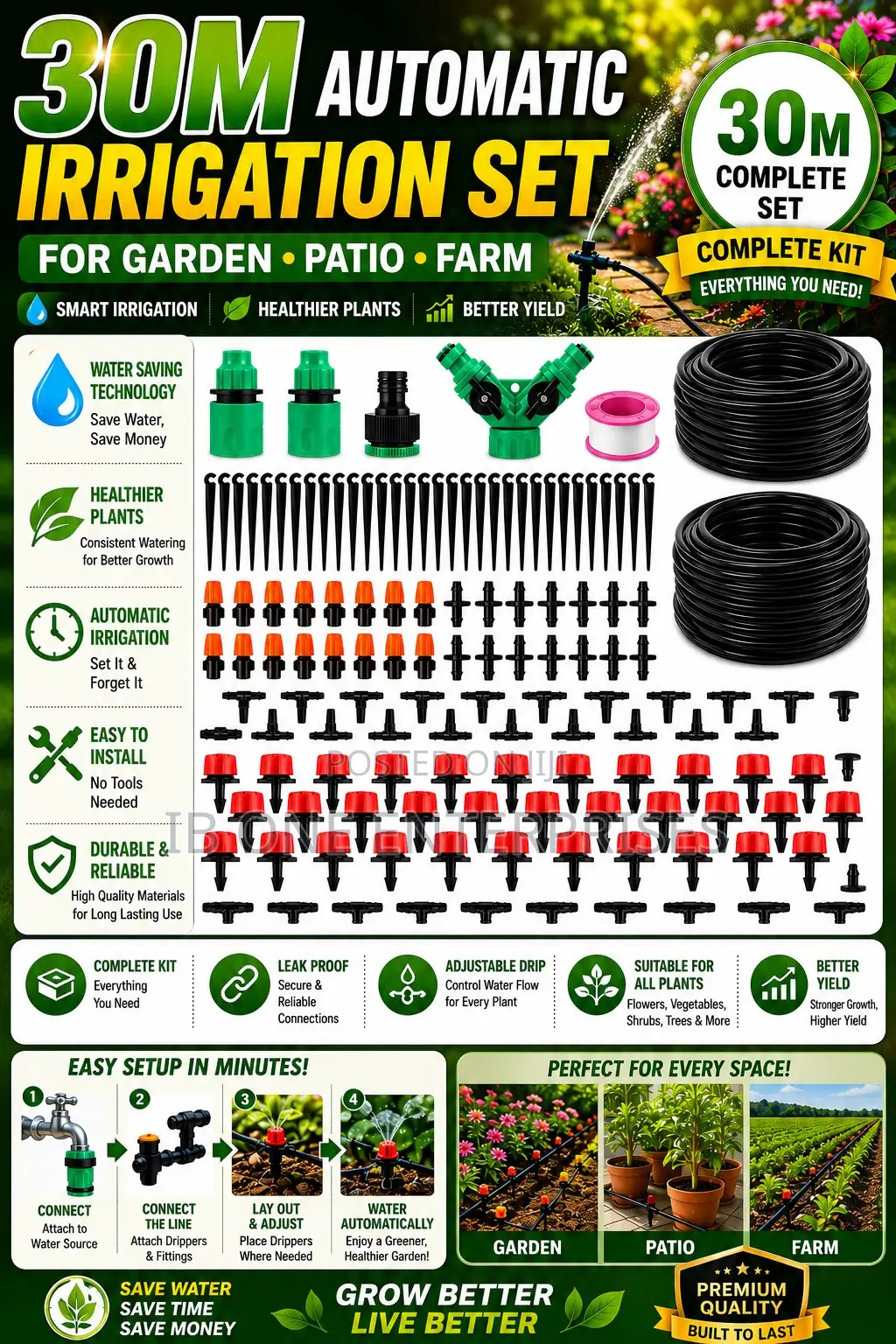 Cover More Ground With Powerful 30m Automatic Irrigation System Kits