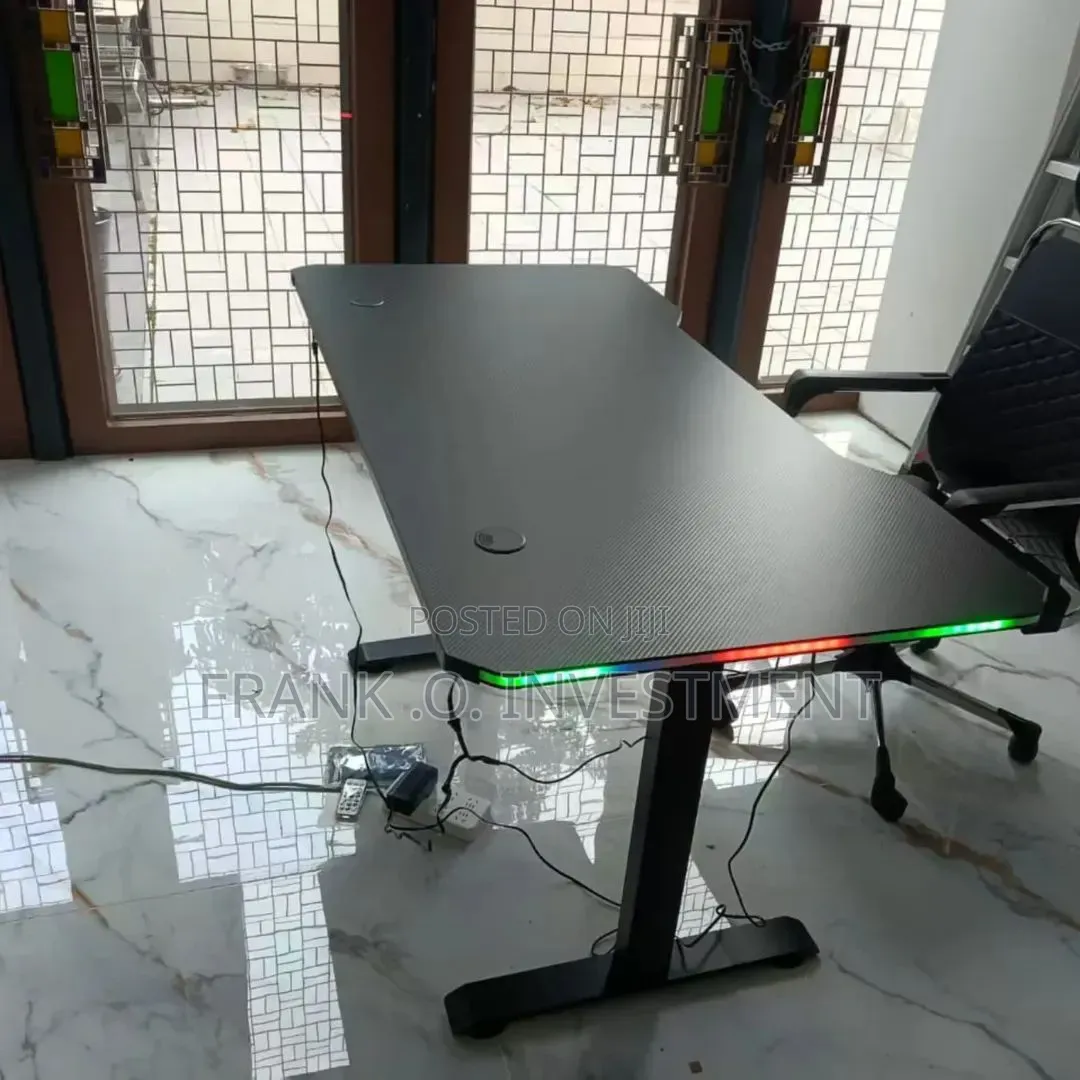 Electric Adjustable Desk With Side RGB Display - Black
