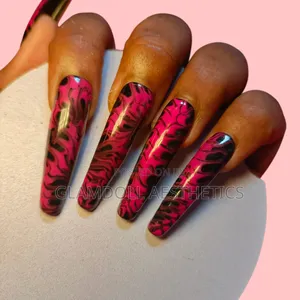 Electric Pink Marble Press-on Nails – Bold Swirl Coffin Nail Set