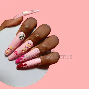Pink Sweet Treats Press-on Nails – Donut Sprinkle Dessert Nail Set