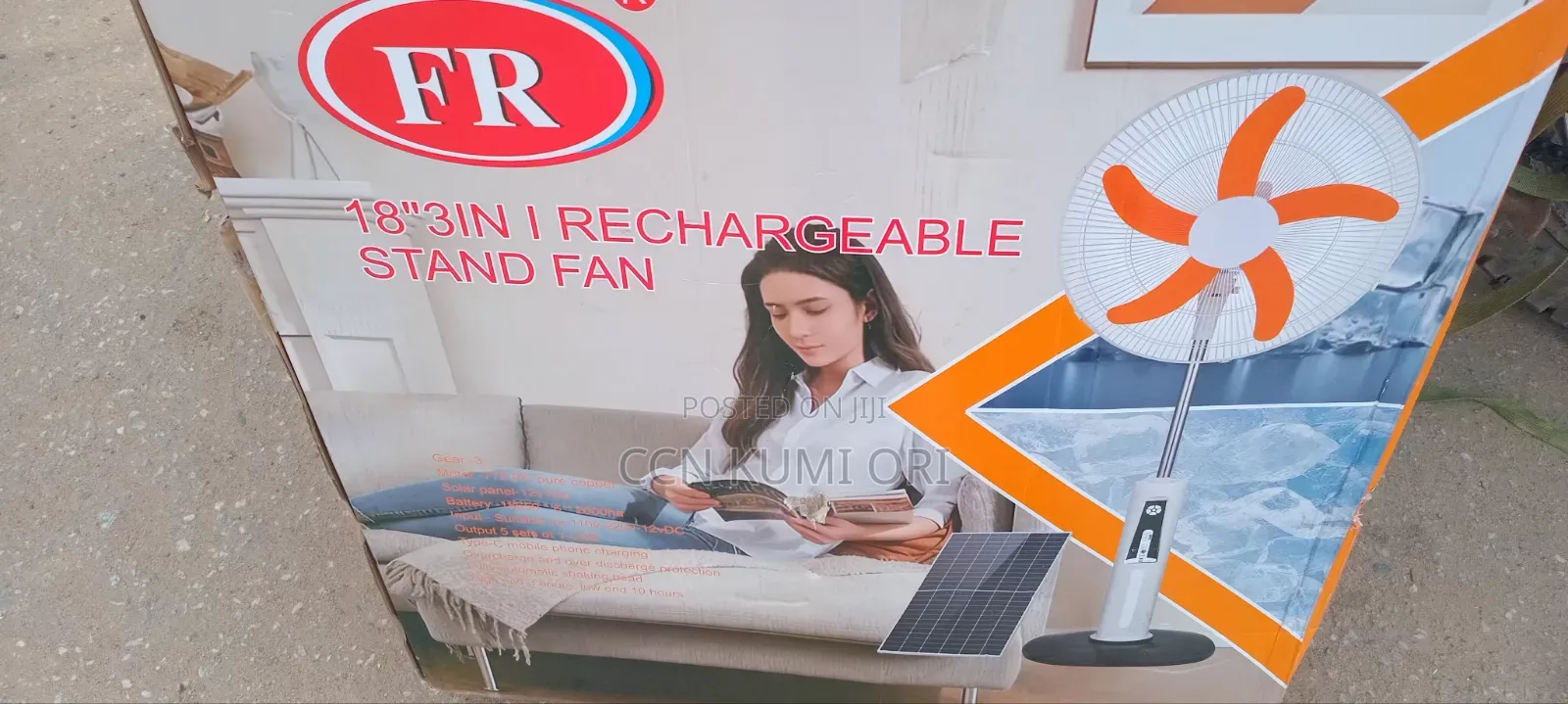 Fr 18-Inch Rechargeable Standing Fan. With Solar Panel