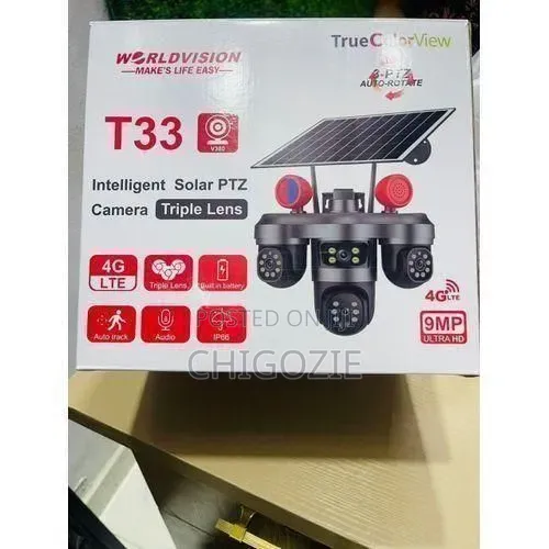 T33 Triple Lens 4g Solar Powered Outdoor Security CCTV Camera Big Len