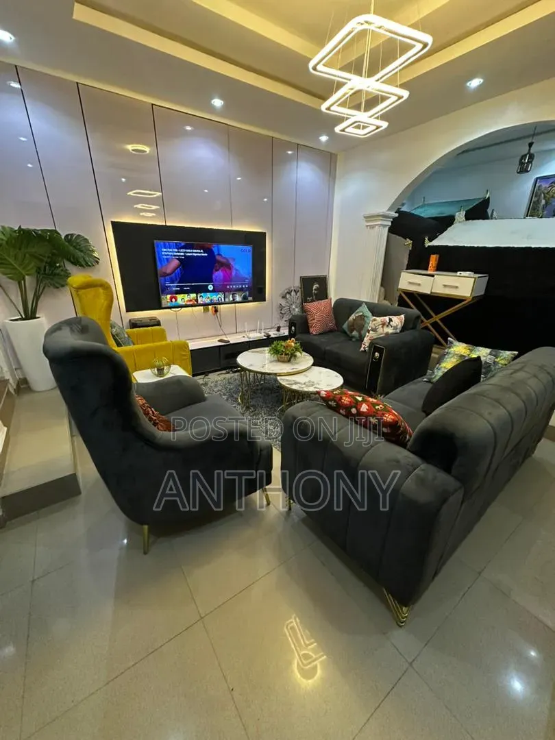 Complete Luxury Set of Sofa With Yellow Side Stool