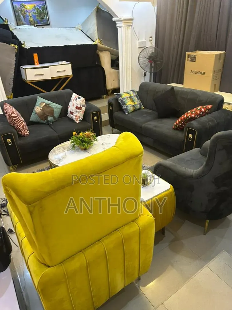 Complete Luxury Set of Sofa With Yellow Side Stool