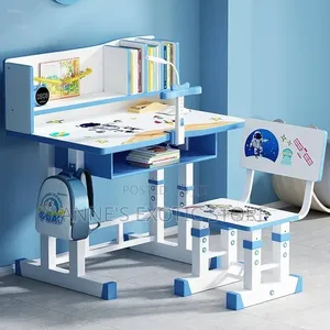 Adjustable Kids Study Desk and Chair Set With Bookshelf Drawer