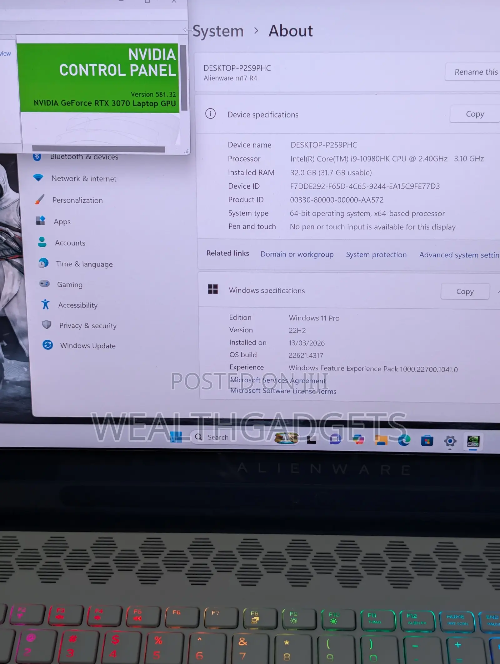 Laptop Alienware M17 R3 32GB Intel Core i9 SSD 1T