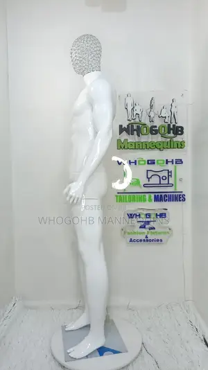 Dimkpa Male Mannequin Glossy White With Diamond Studs Wire Net Head