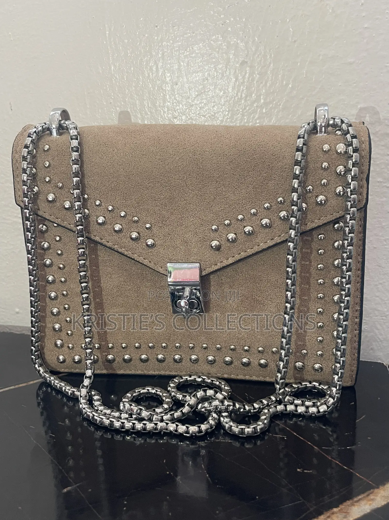 Nude Suede Bag With Shiny Studs