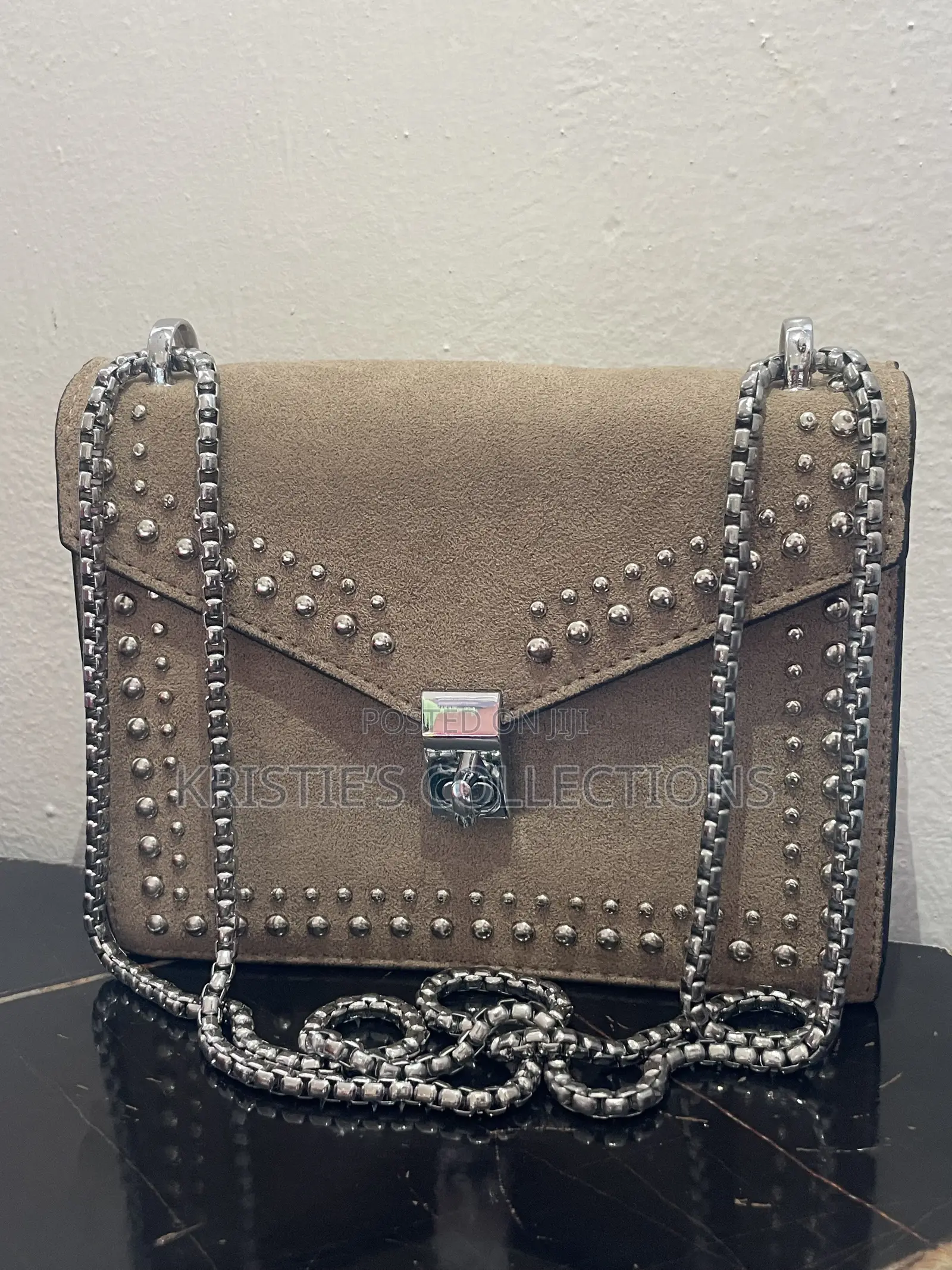 Nude Suede Bag With Shiny Studs