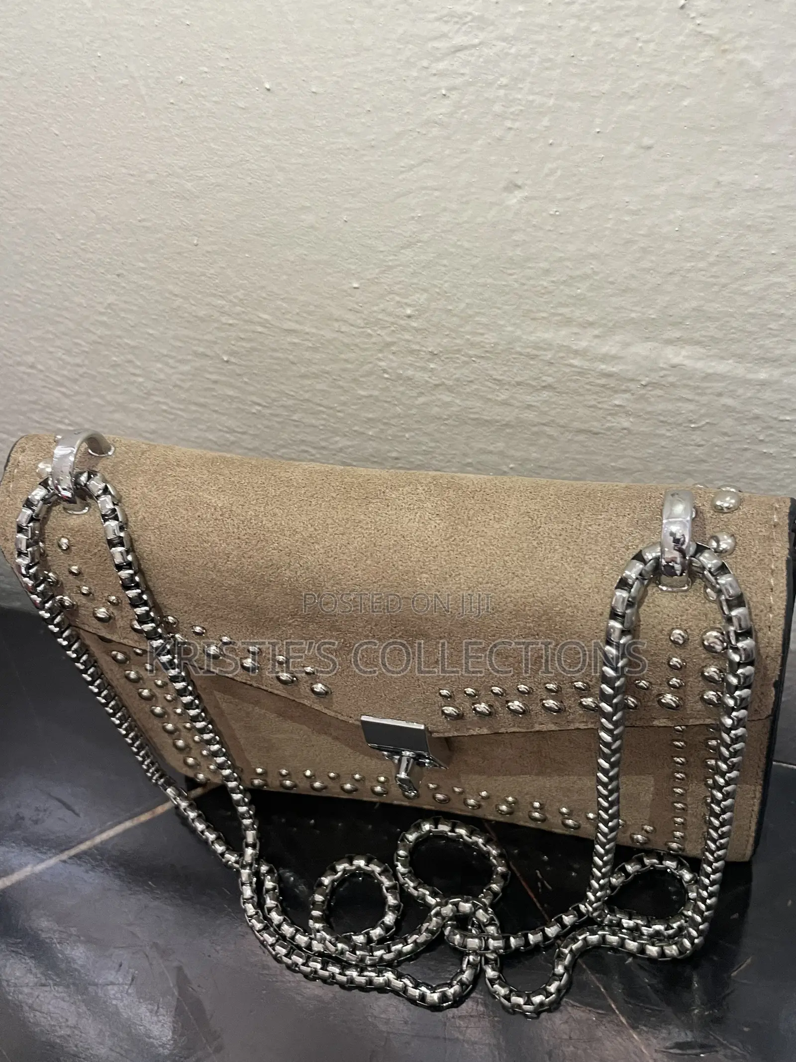 Nude Suede Bag With Shiny Studs
