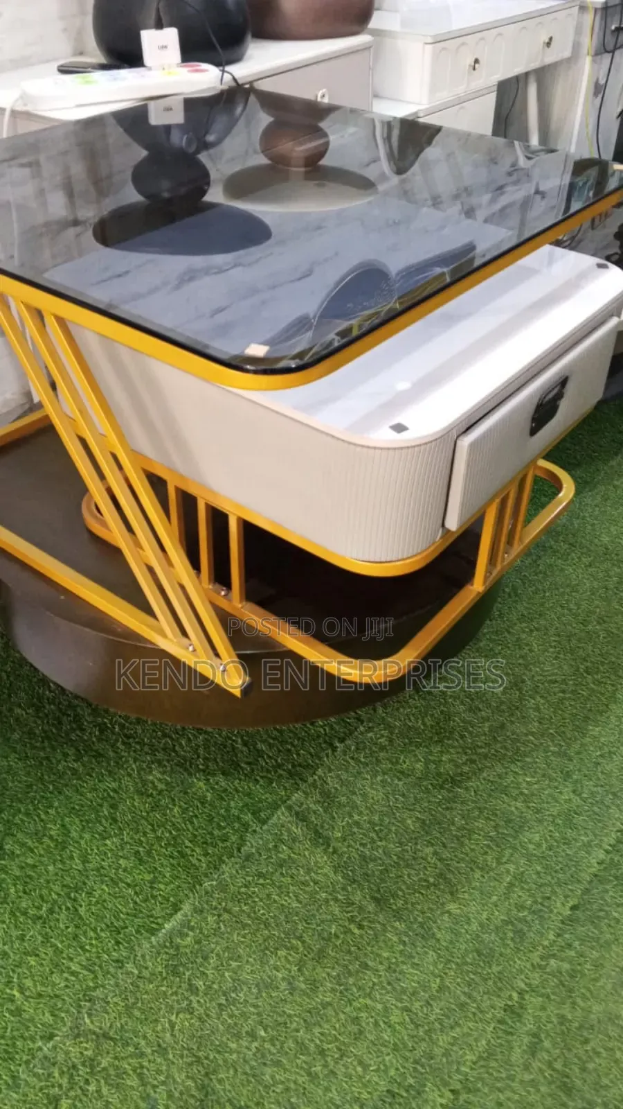 Glass and White Center Table 2 in 1 With Drawers